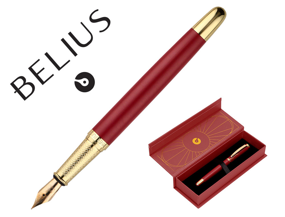 PLUMA BELIUS SOIREE ALUMINIO COLOR ART DECO GRANATE Y DORADO TINTA AZUL CAJA DE DISEO
