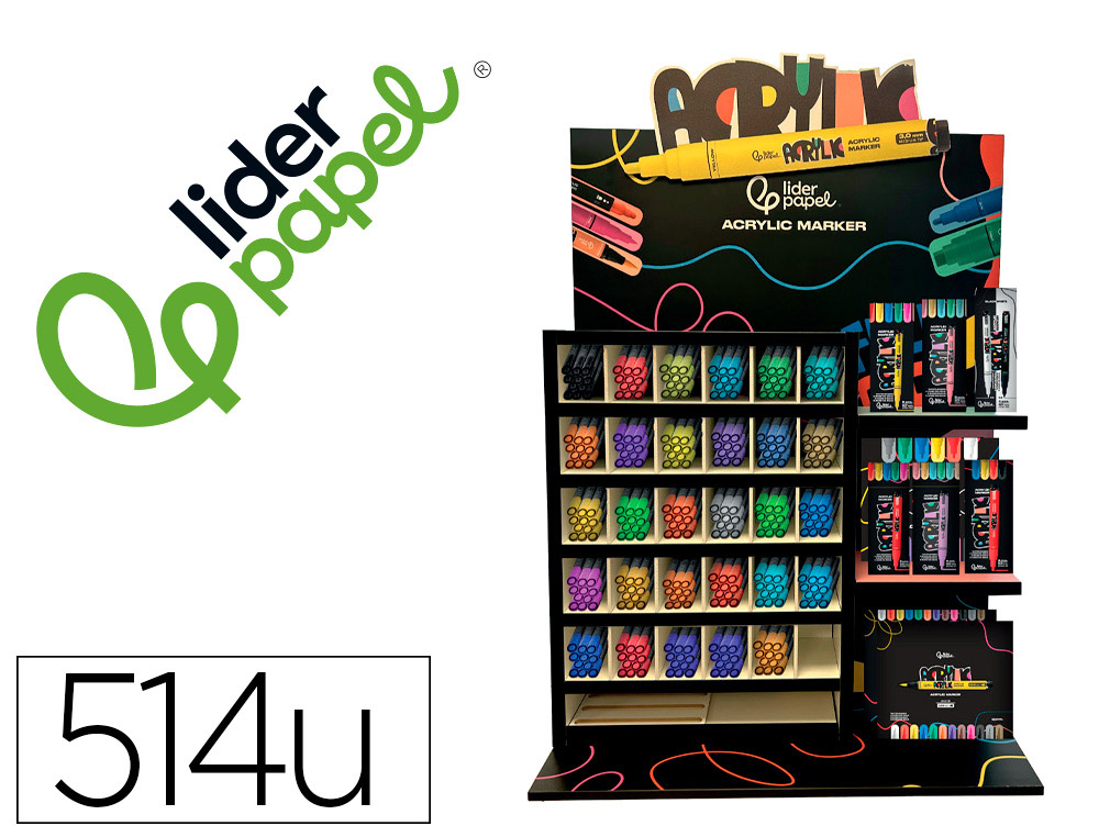 ROTULADOR LIDERPAPEL ACRYLIC EXPOSITOR MADERA SOBREMESA DE 337 UNIDADES COLORES SURTIDOS CON TESTER