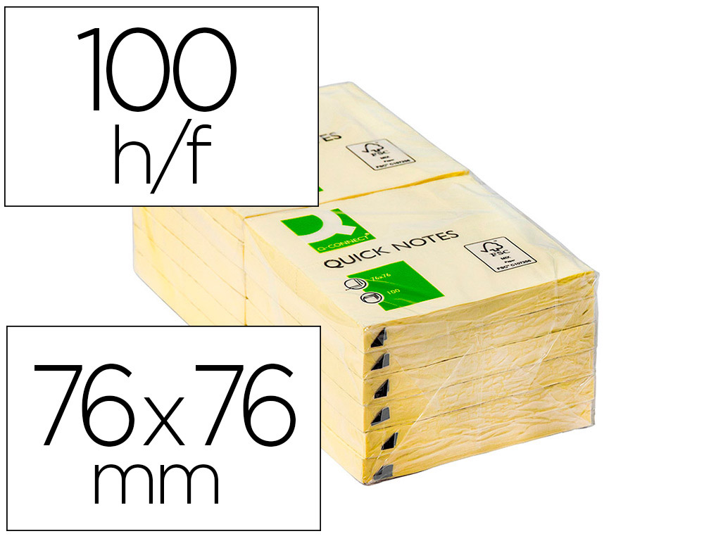 BLOC DE NOTAS ADHESIVAS QUITA Y PON Q-CONNECT 76X76 MM CON 100 HOJAS