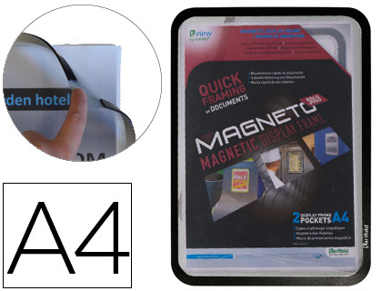 MARCO PORTA ANUNCIOS TARIFOLD MAGNETO DIN A4 CON 4 BANDAS MAGNETICAS EN EL DORSO COLOR NEGRO PACK DE 2 UNIDADES