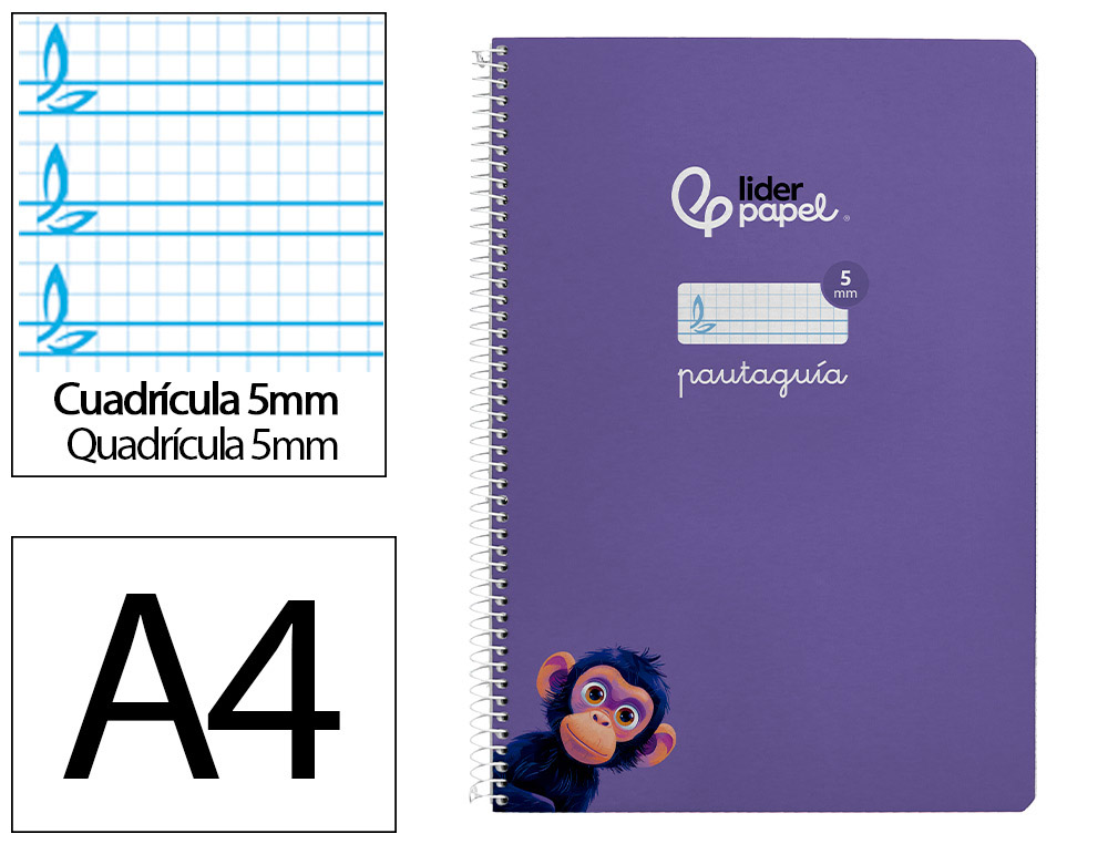 CUADERNO ESPIRAL LIDERPAPEL A4 PAUTAGUIA TAPA BLANDA 80H 75 GR CUADRO PAUTADO 5MM COLOR LILA