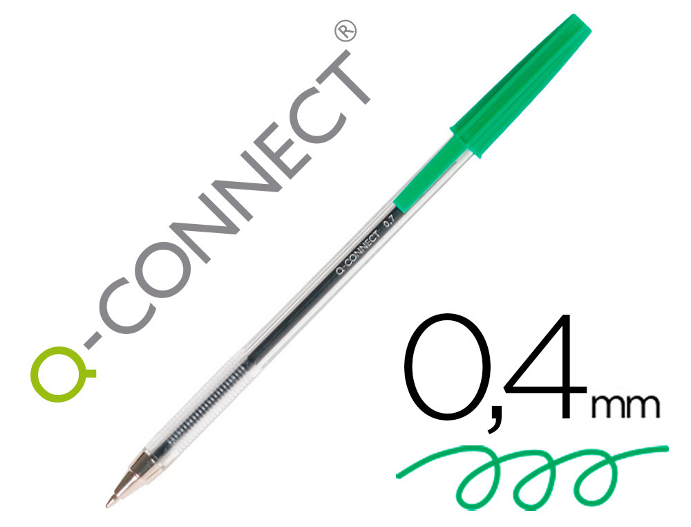 BOLIGRAFO TRANSPARENTE Q-CONNECT VERDE MEDIO KF01043