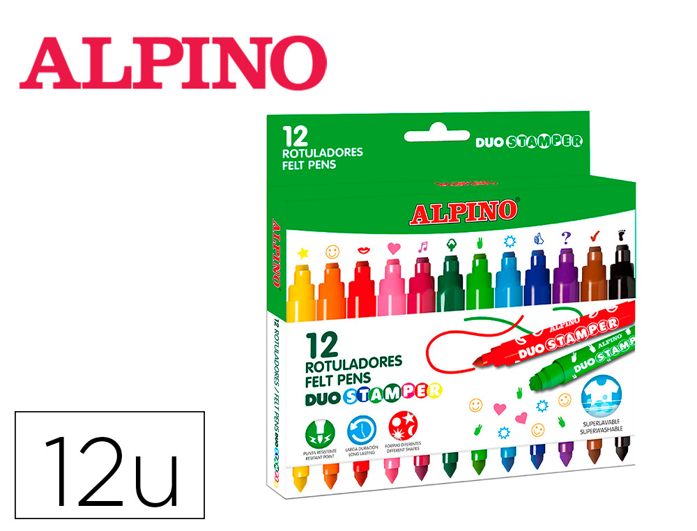ROTULADOR ALPINO STAMPER DUO CAJA DE 12 UNIDADES COLORES SURTIDOS
