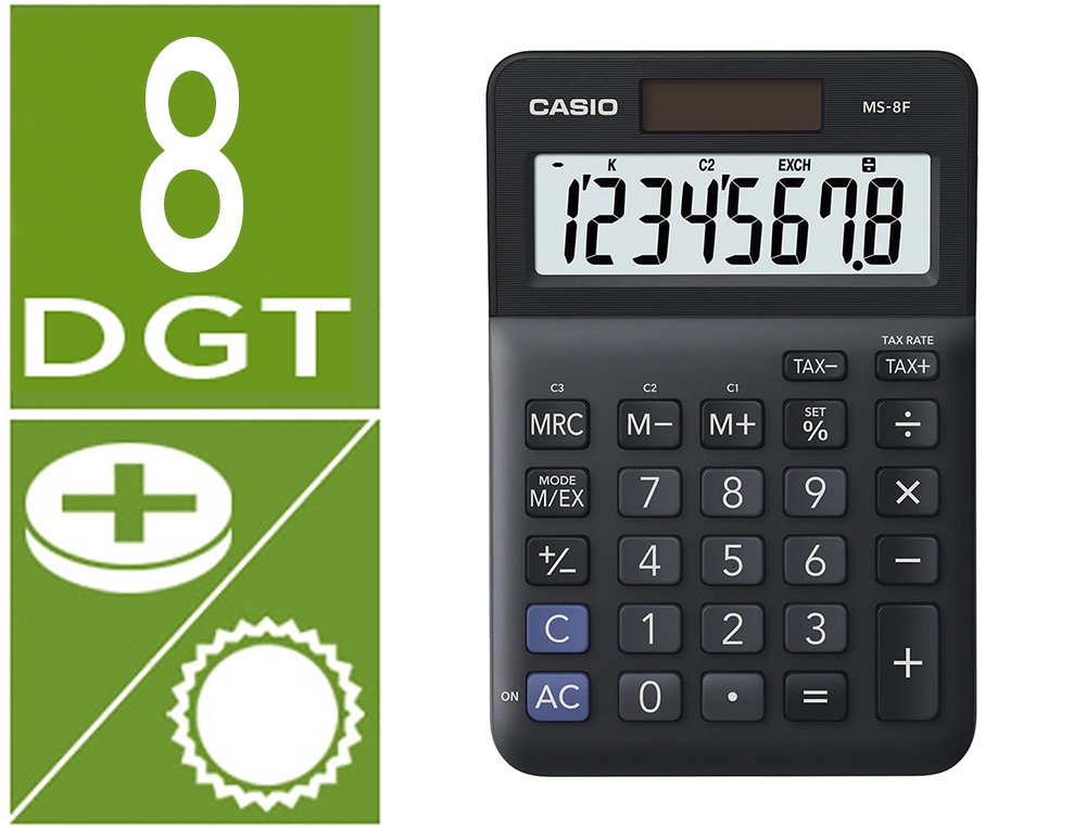 CALCULADORA CASIO MS-8F SOBREMESA 8 DIGITOS TAX +/- COLOR NEGRO
